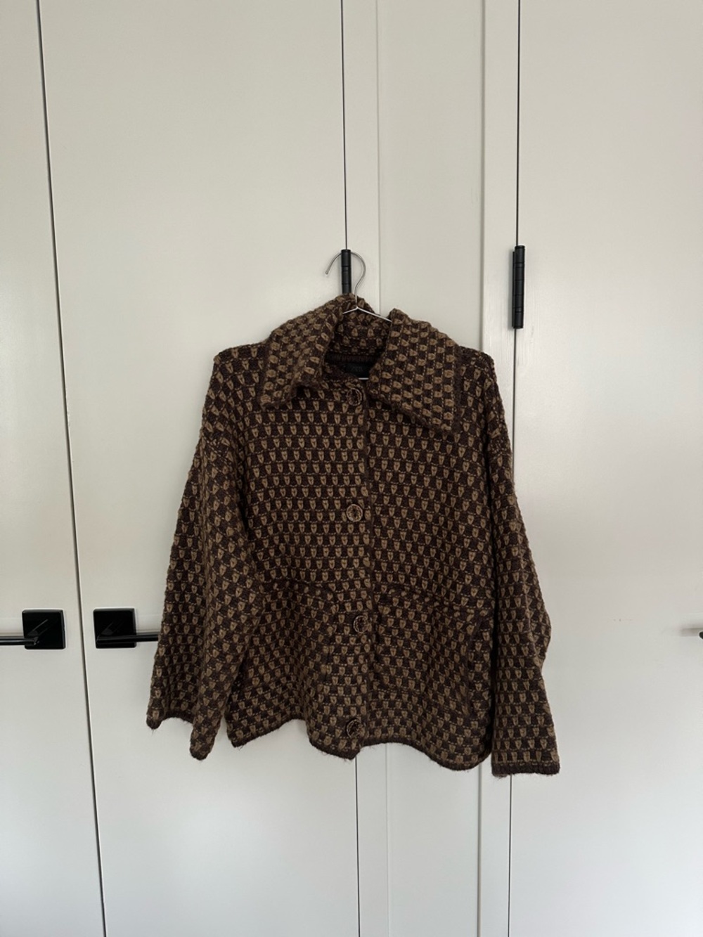 Zara Brown Patterned Wool-Blend Pea Coat - Picture 5 of 6